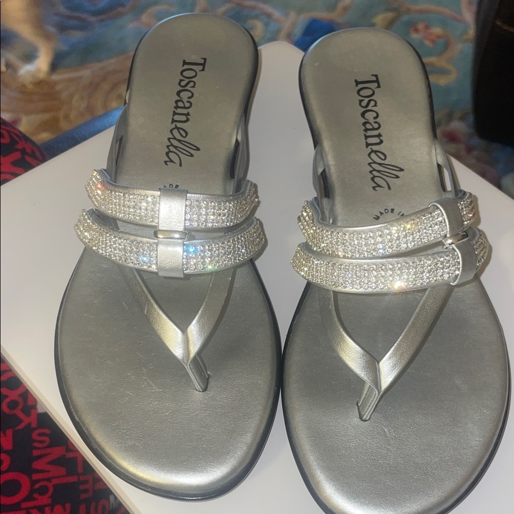 Toscanella Silver Women's Sandals With Rhinestones